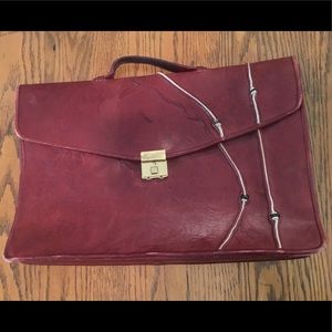 Vintage-handmade burgundy leather briefcase